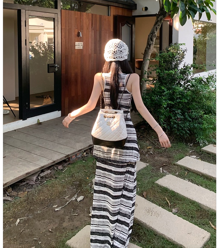 Stripe long sleeveless dress slim dress for women