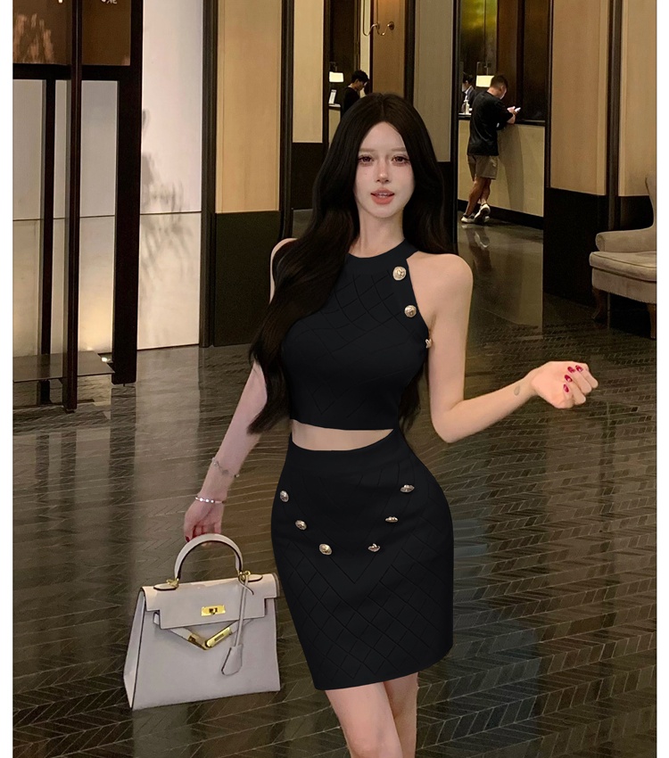 Knitted halter skirt summer fashion tops 2pcs set