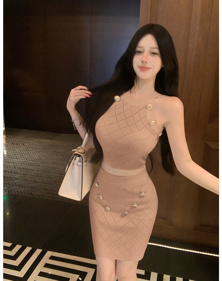Knitted halter skirt summer fashion tops 2pcs set