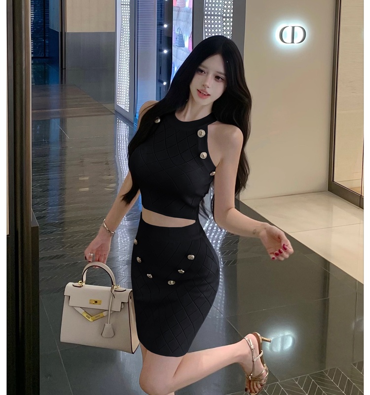 Knitted halter skirt summer fashion tops 2pcs set