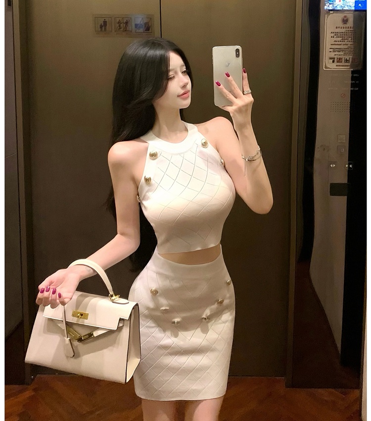 Knitted halter skirt summer fashion tops 2pcs set