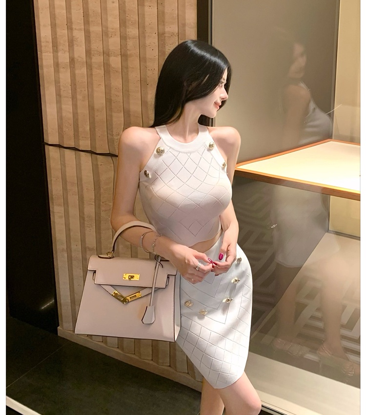 Knitted halter skirt summer fashion tops 2pcs set