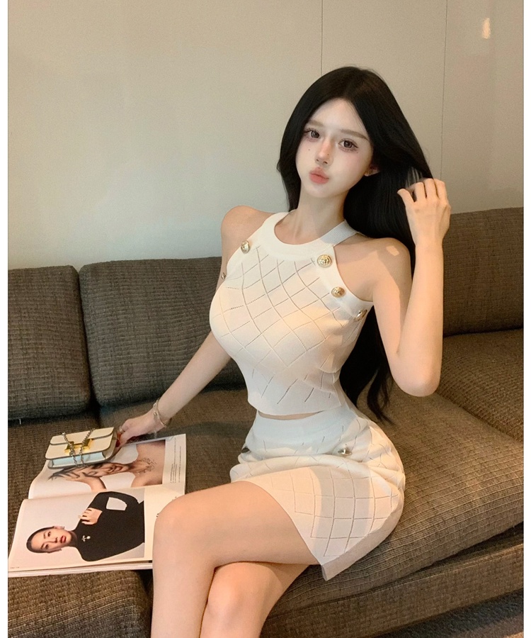 Knitted halter skirt summer fashion tops 2pcs set