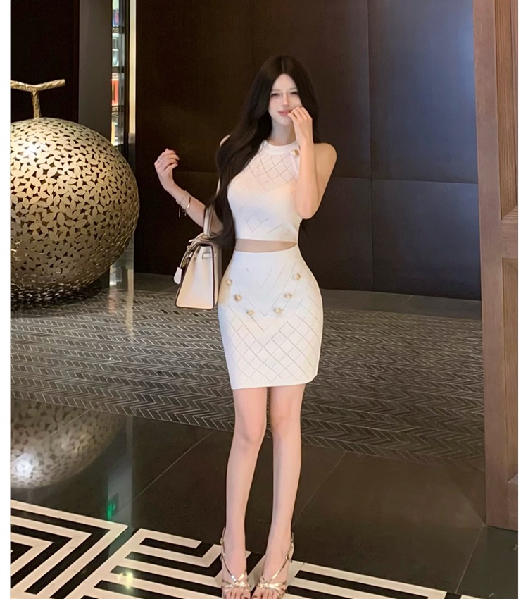 Knitted halter skirt summer fashion tops 2pcs set