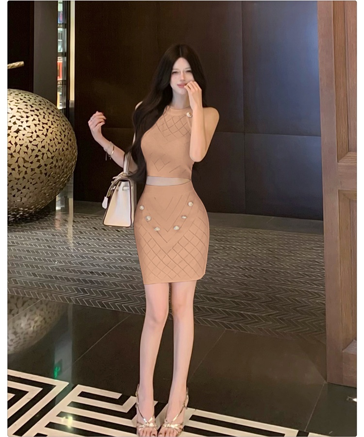 Knitted halter skirt summer fashion tops 2pcs set