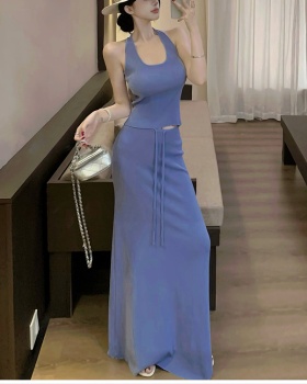 All-match halter vest sleeveless knitted tops 2pcs set