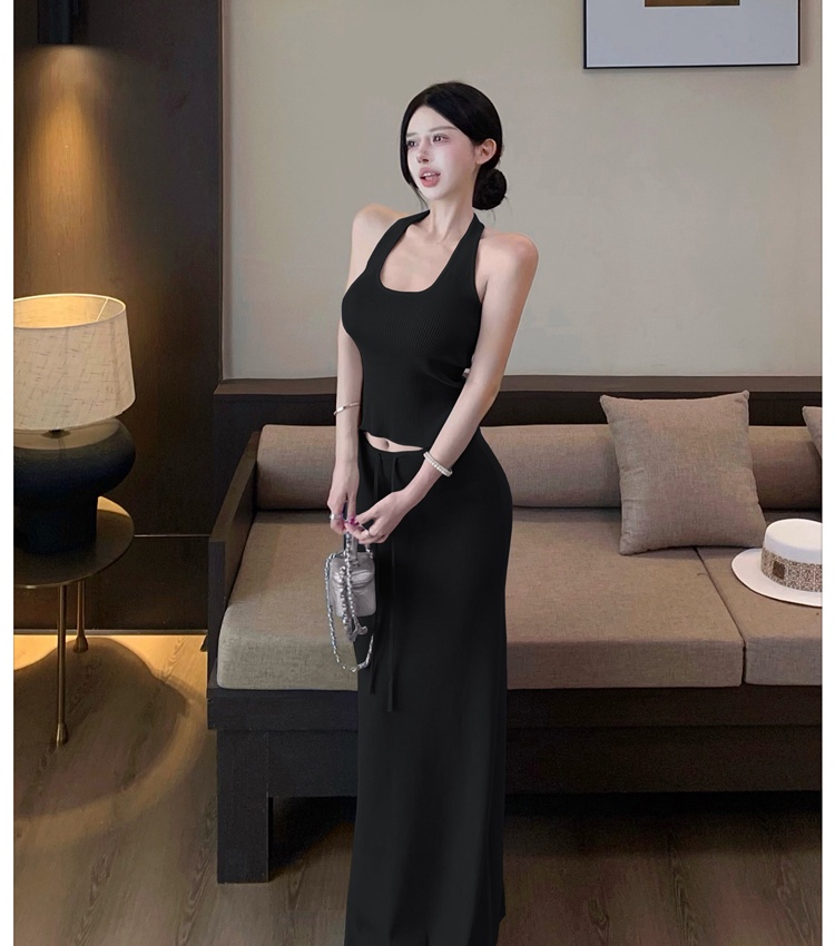 All-match halter vest sleeveless knitted tops 2pcs set