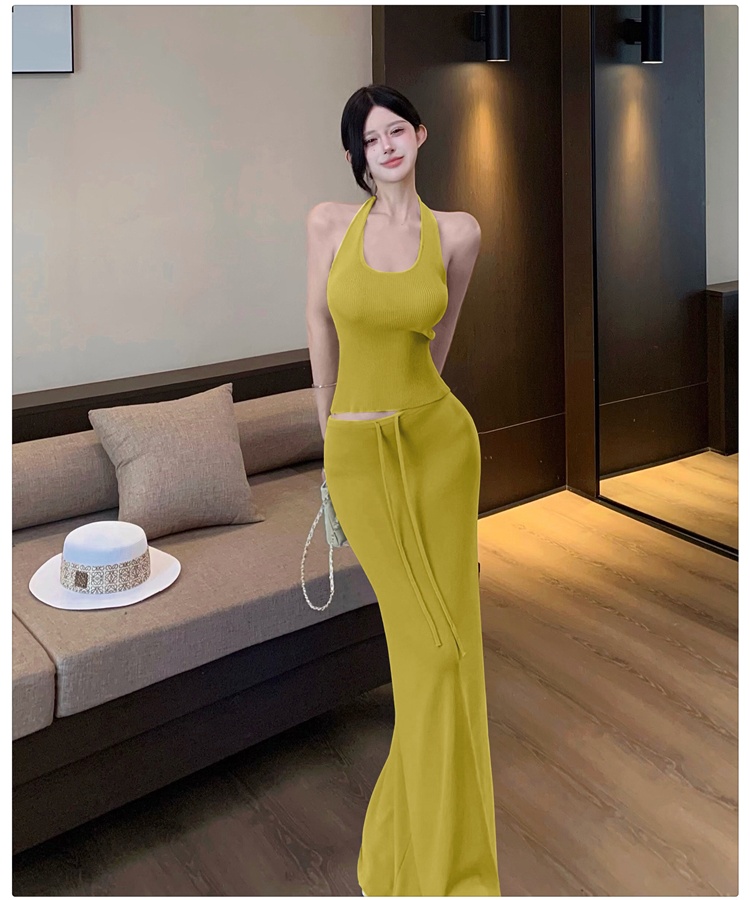 All-match halter vest sleeveless knitted tops 2pcs set