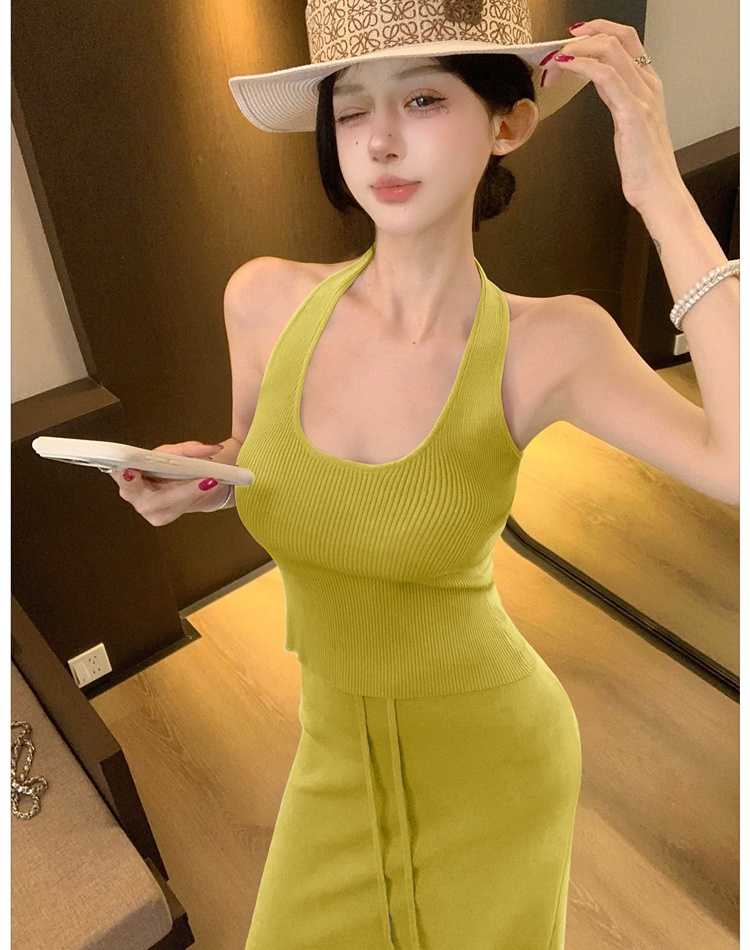 All-match halter vest sleeveless knitted tops 2pcs set