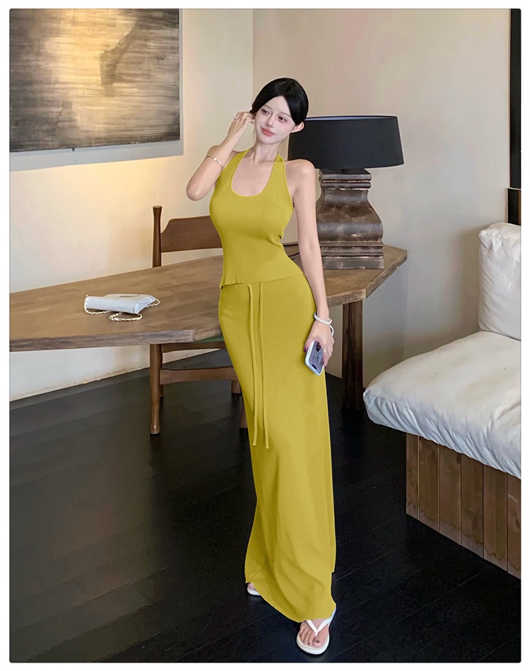 All-match halter vest sleeveless knitted tops 2pcs set