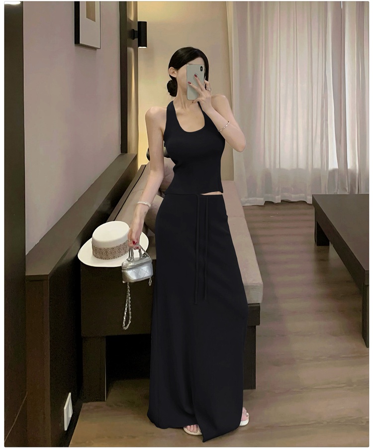 All-match halter vest sleeveless knitted tops 2pcs set