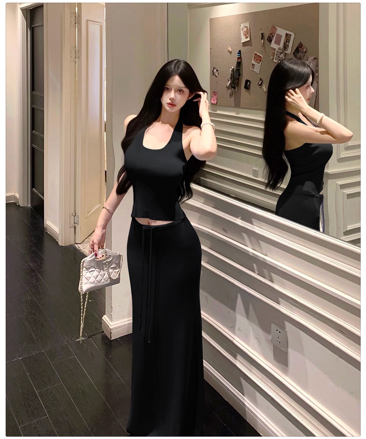 All-match halter vest sleeveless knitted tops 2pcs set
