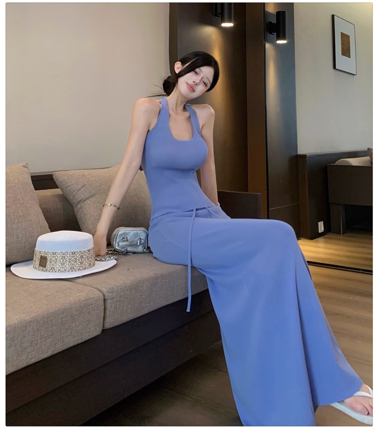 All-match halter vest sleeveless knitted tops 2pcs set