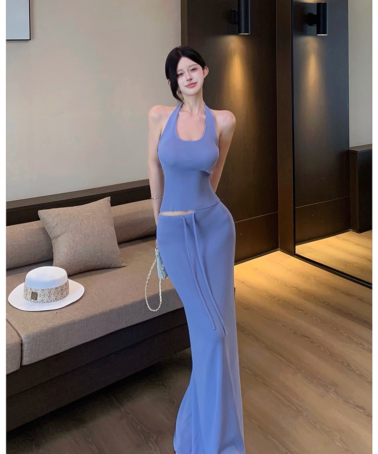 All-match halter vest sleeveless knitted tops 2pcs set