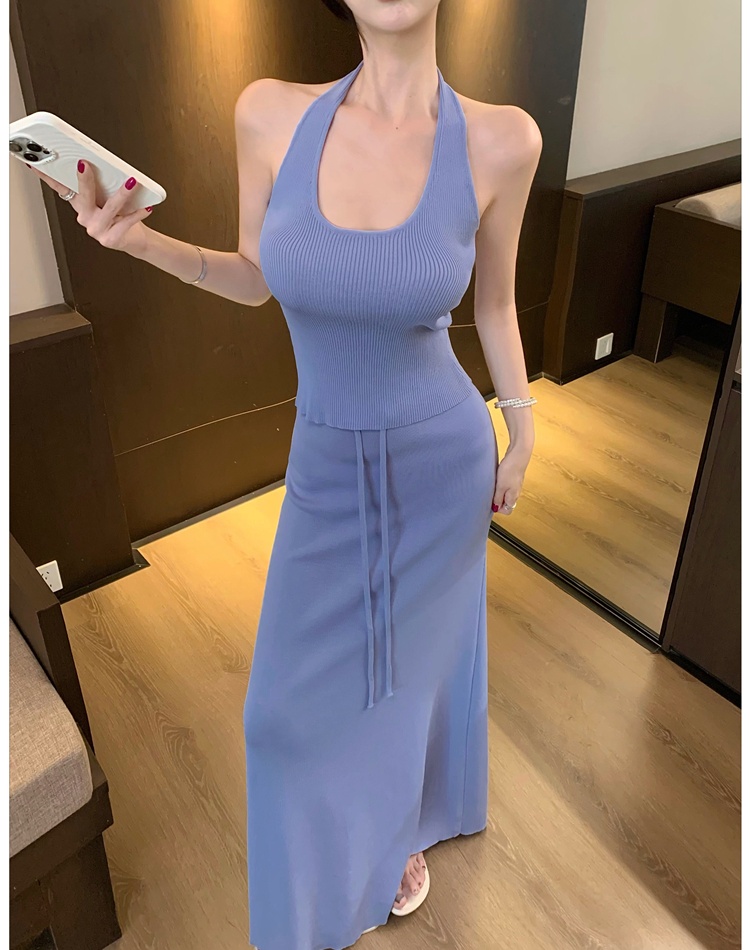 All-match halter vest sleeveless knitted tops 2pcs set