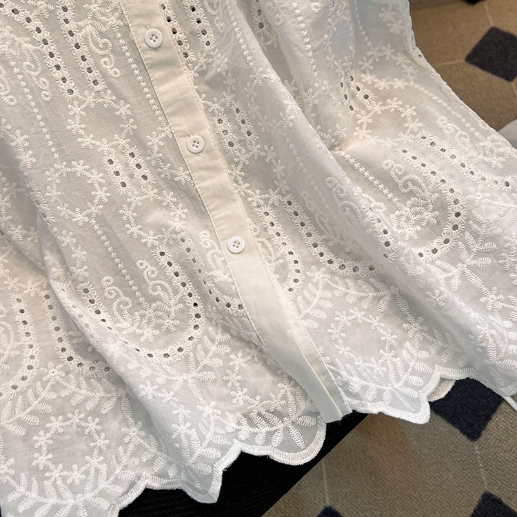 Crochet summer shirt lapel hollow tops for women
