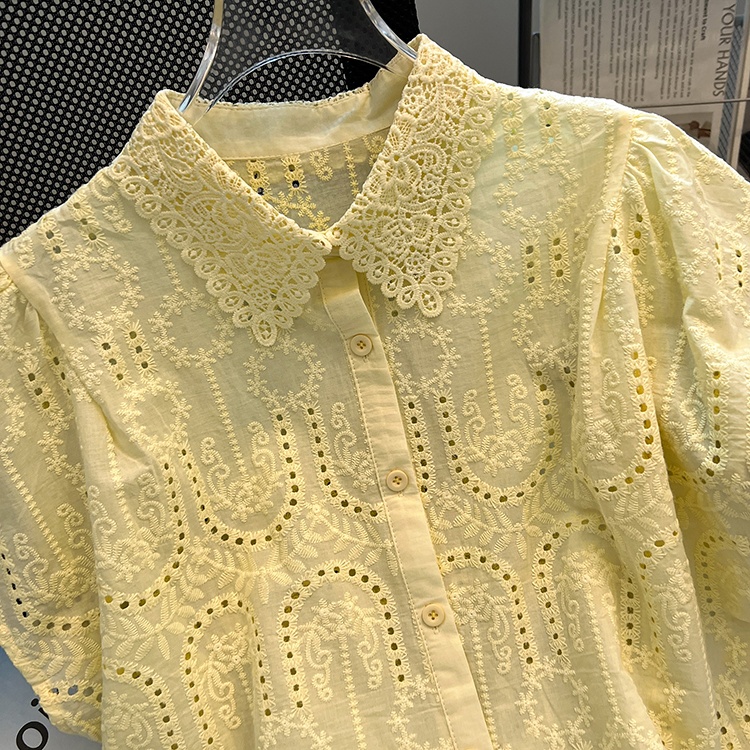 Crochet summer shirt lapel hollow tops for women