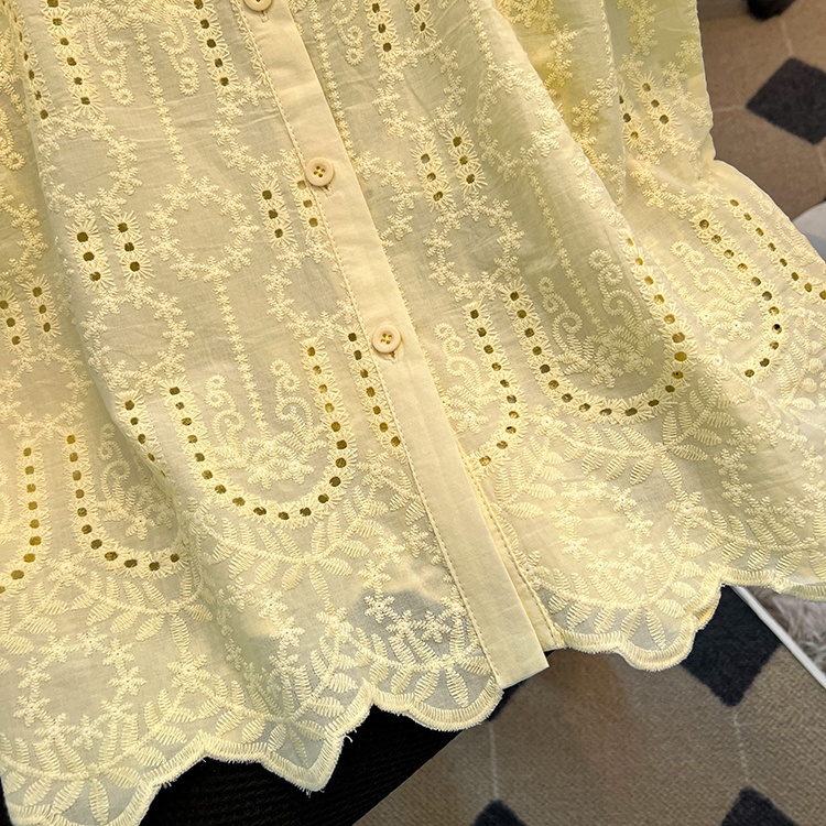 Crochet summer shirt lapel hollow tops for women