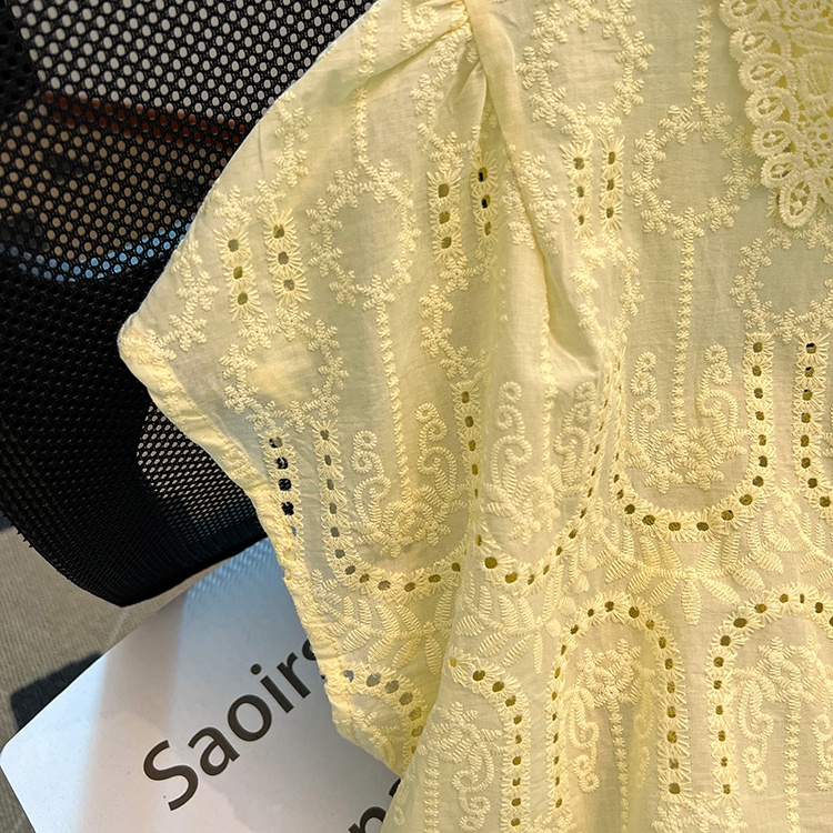 Crochet summer shirt lapel hollow tops for women