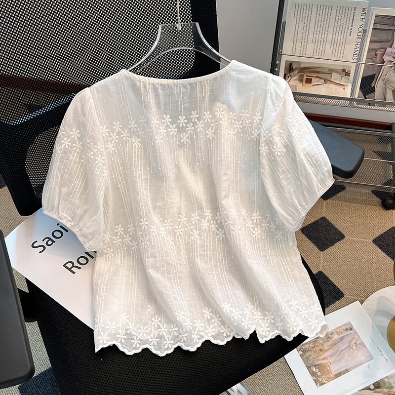 France style summer small shirt puff sleeve tops for women
