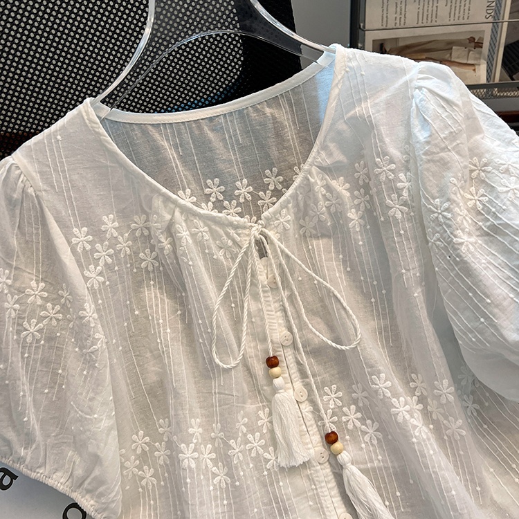 France style summer small shirt puff sleeve tops for women