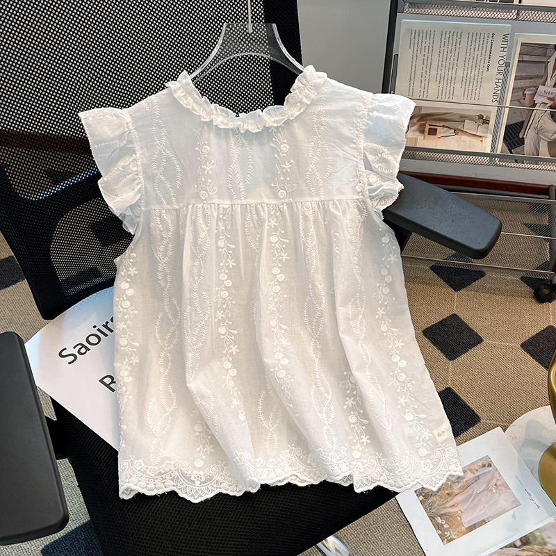 White France style wood ear shirt summer sweet tops