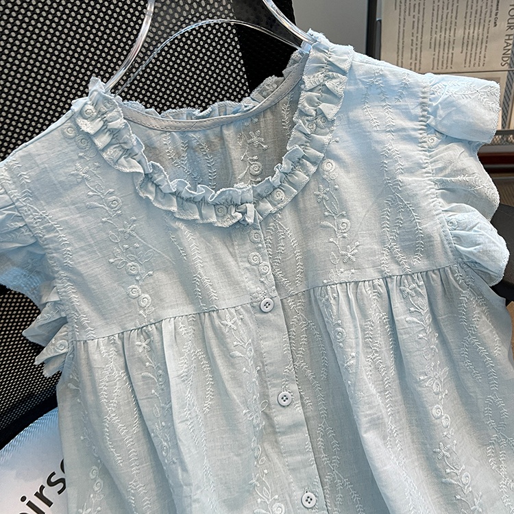 White France style wood ear shirt summer sweet tops