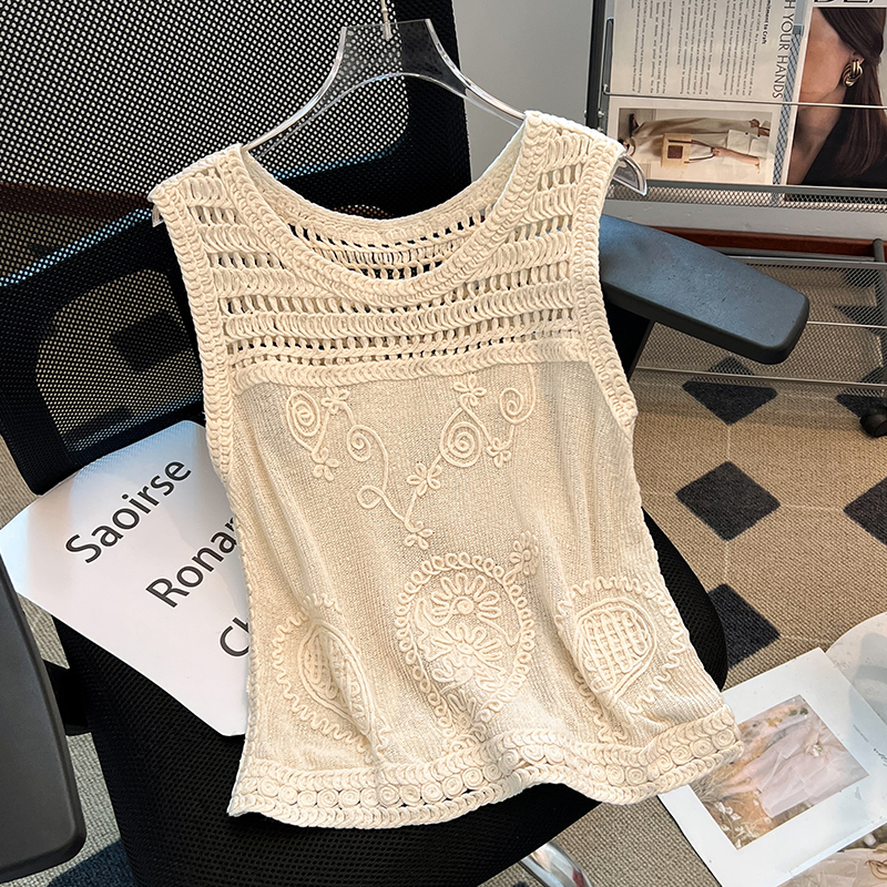 Knitted France style tops halter sling vest for women