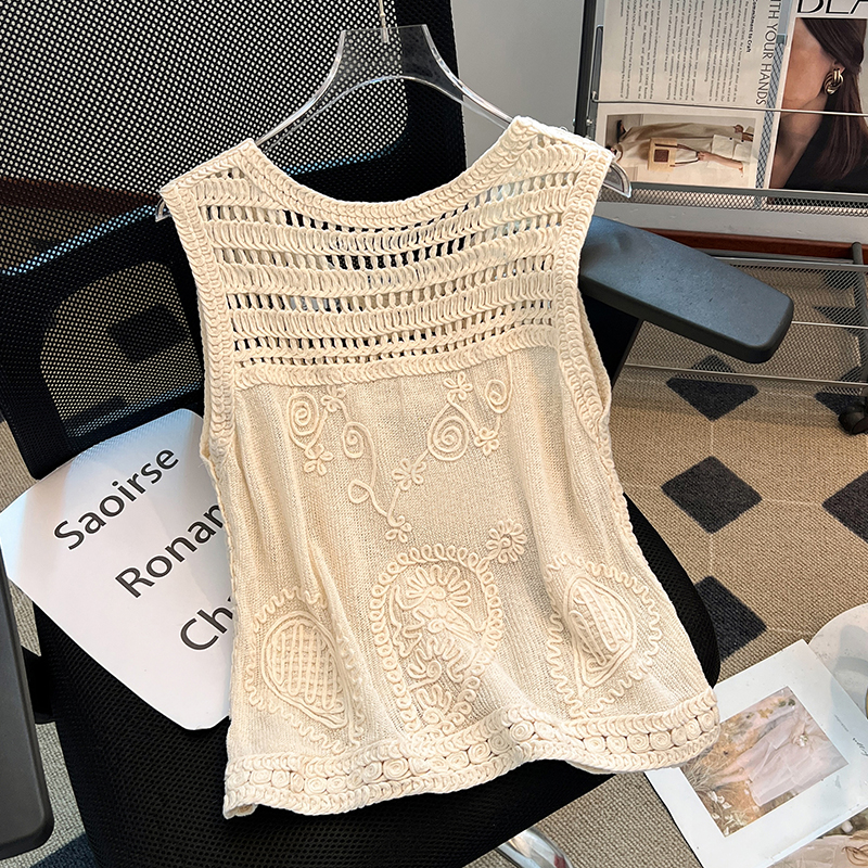 Knitted France style tops halter sling vest for women