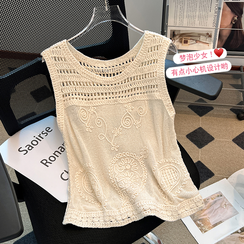 Knitted France style tops halter sling vest for women