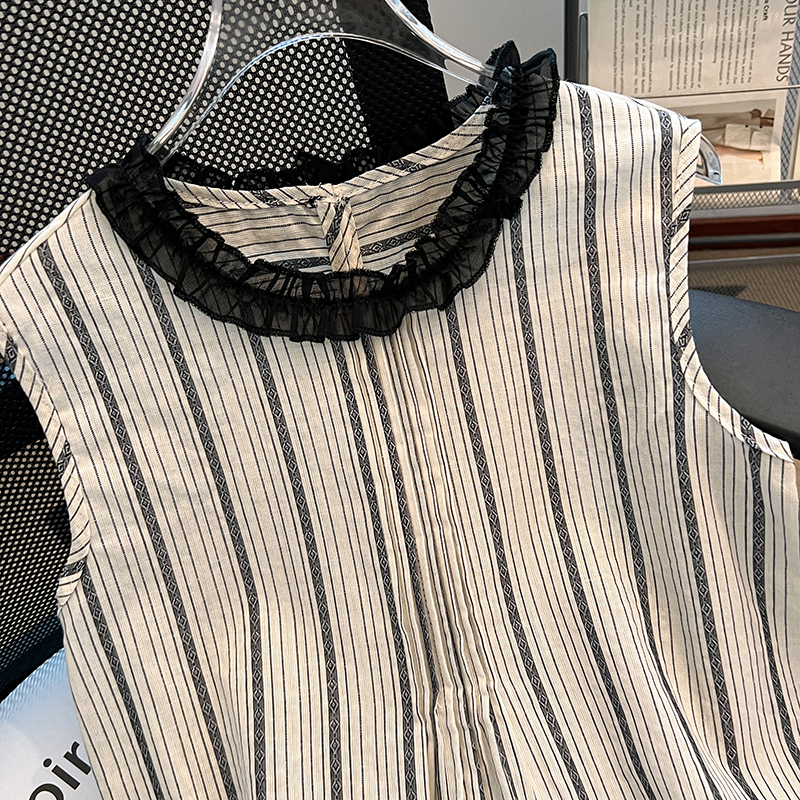 Fashion wood ear summer vest round neck stripe tops for women