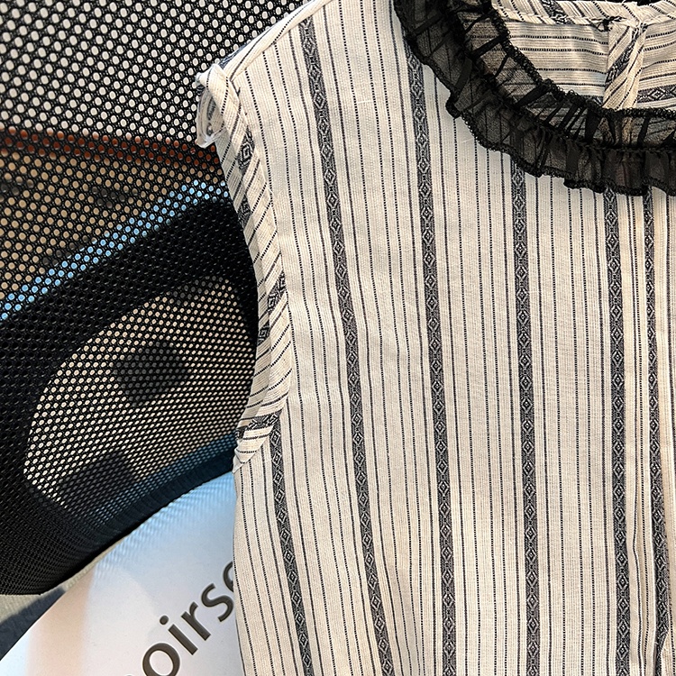 Fashion wood ear summer vest round neck stripe tops for women
