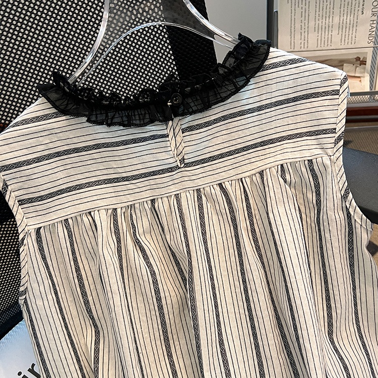 Fashion wood ear summer vest round neck stripe tops for women