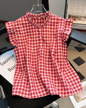 Fold cotton linen tops plaid small shirt for women