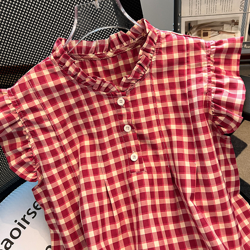 Fold cotton linen tops plaid small shirt for women