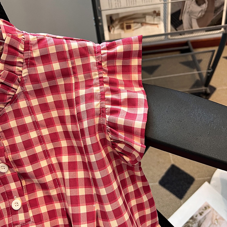 Fold cotton linen tops plaid small shirt for women