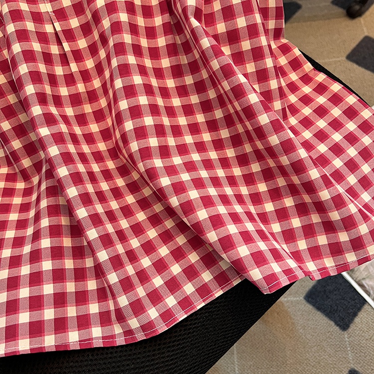 Fold cotton linen tops plaid small shirt for women