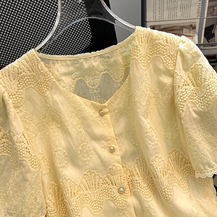 Short sleeve lace shirt chanelstyle France style tops for women