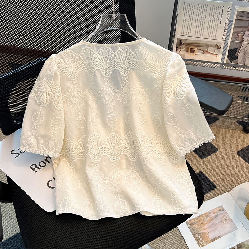 Short sleeve lace shirt chanelstyle France style tops for women