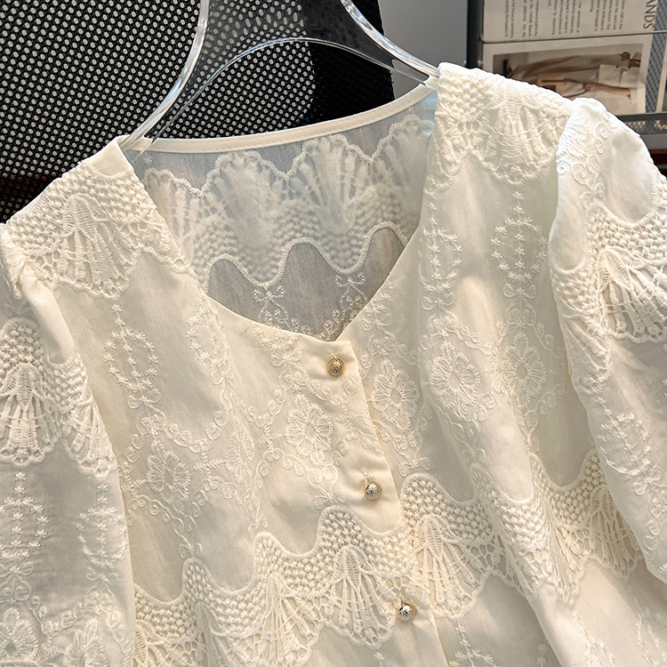 Short sleeve lace shirt chanelstyle France style tops for women