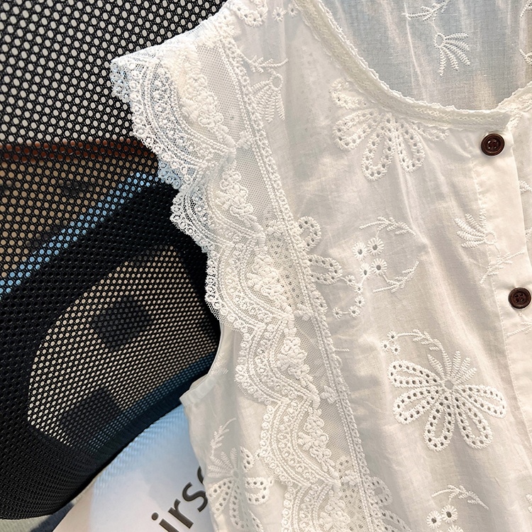 Boats sleeve lace tops hollow short shirt for women