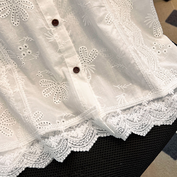 Boats sleeve lace tops hollow short shirt for women