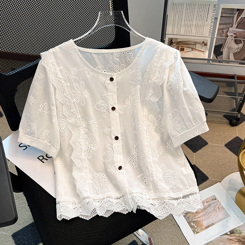 Lace summer shirt show young white tops for women