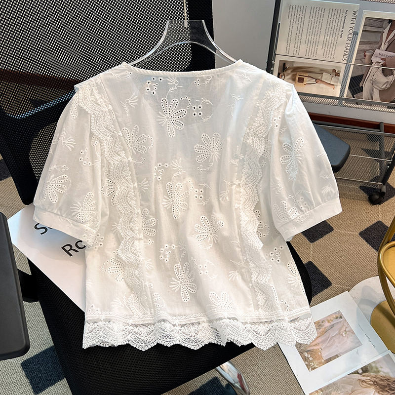 Lace summer shirt show young white tops for women