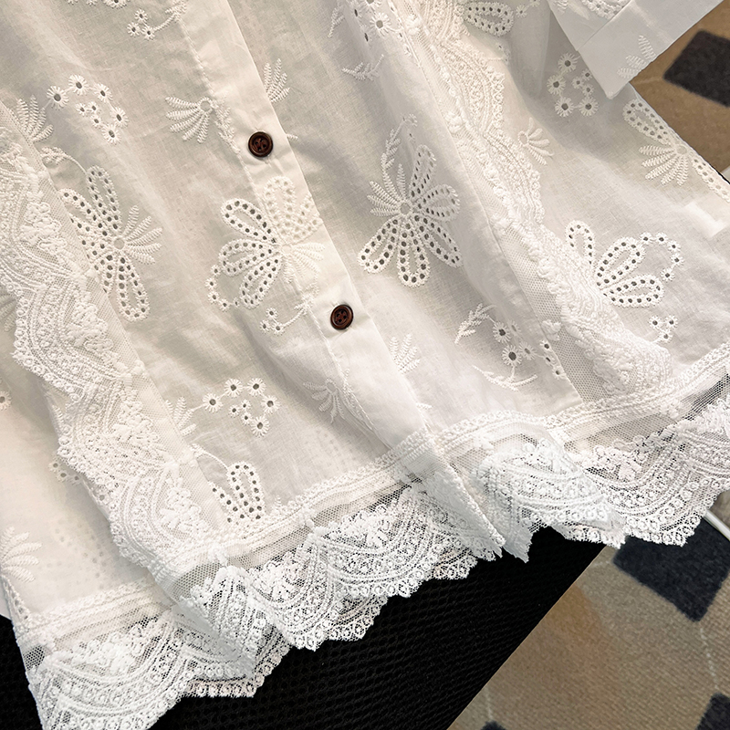Lace summer shirt show young white tops for women