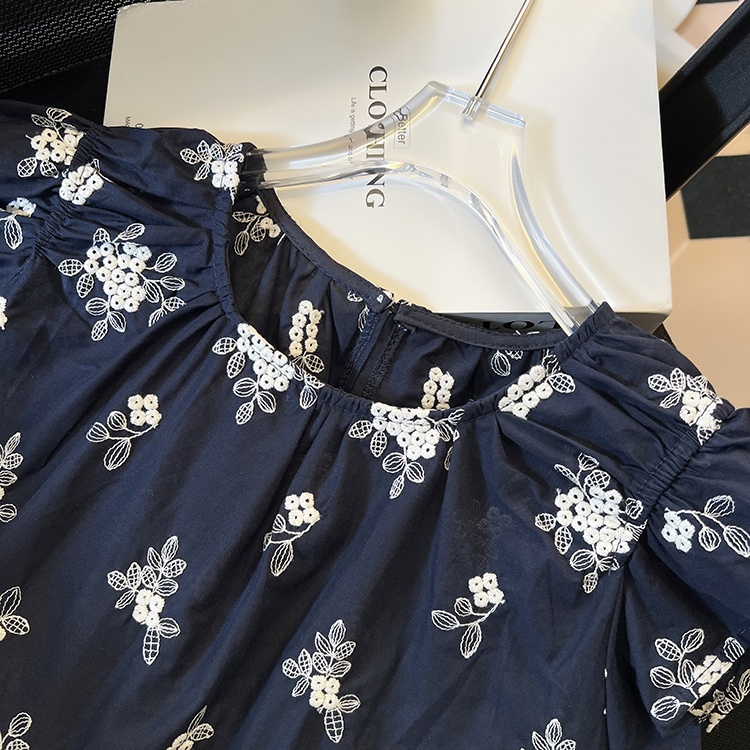 Short France style tops boats sleeve floral shirt