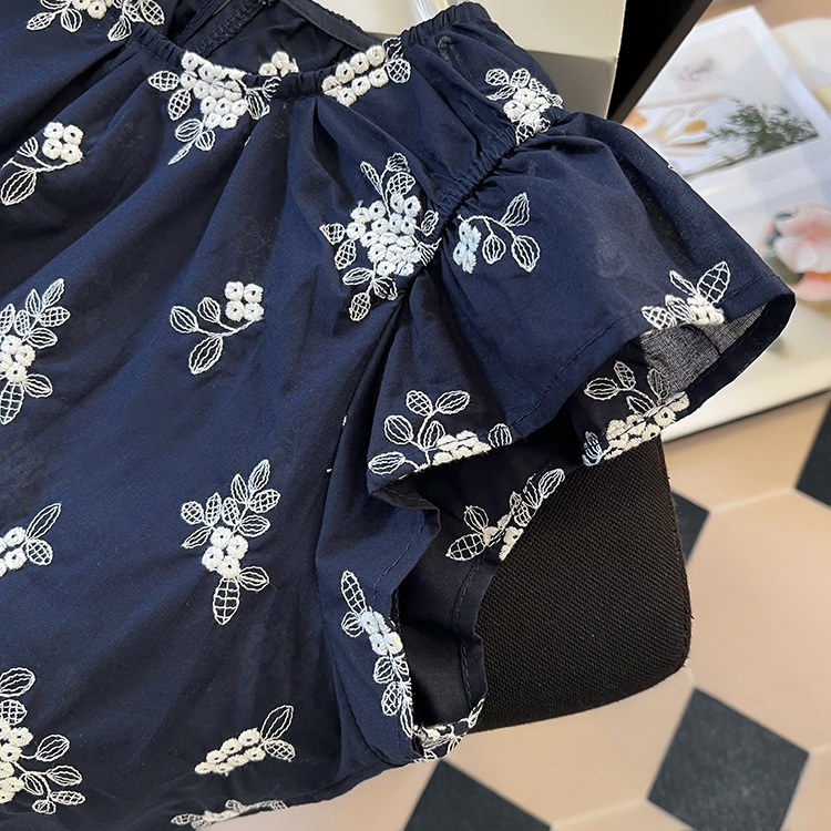 Short France style tops boats sleeve floral shirt