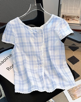 Wood ear plaid show young tops summer all-match shirt