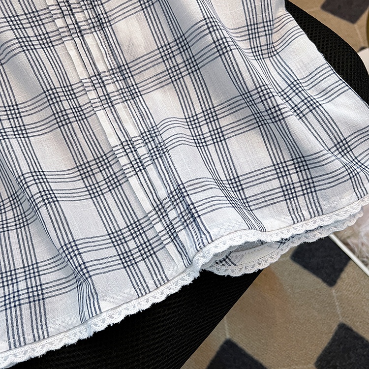 Wood ear plaid show young tops summer all-match shirt