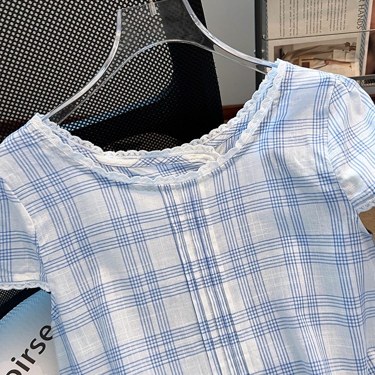 Wood ear plaid show young tops summer all-match shirt